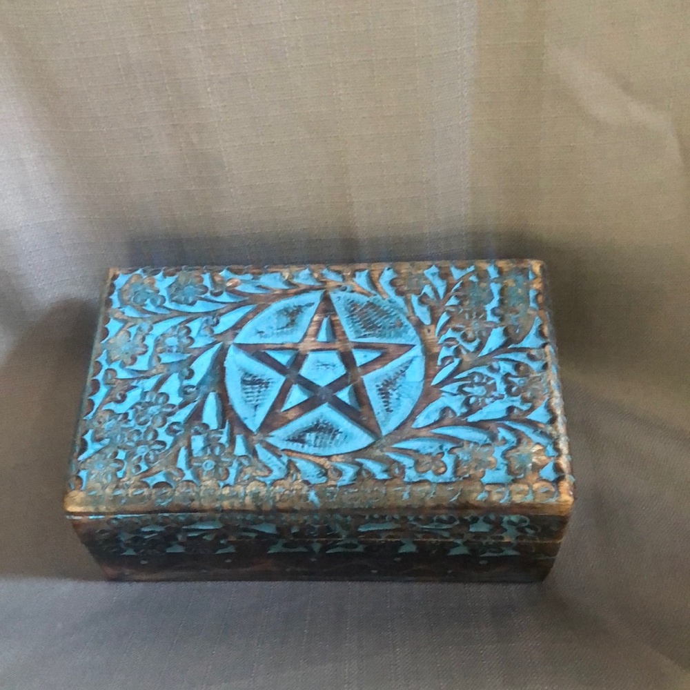 Vrinda original Made in India wood carved box.